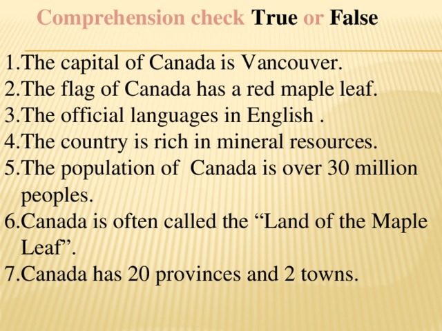 Comprehension check True or False