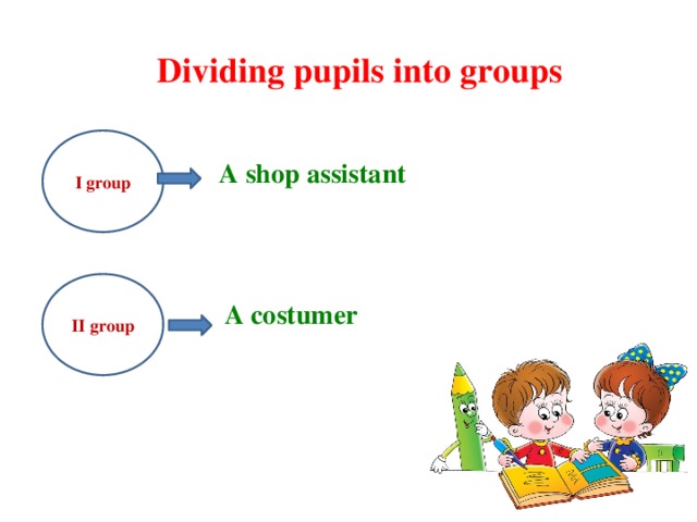 Dividing pupils into groups І group A shop assistant ІІ group A costumer