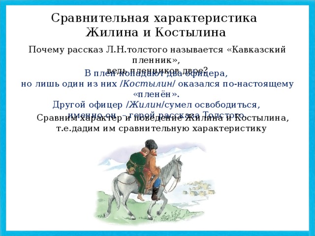 Герои рассказа л н толстого кавказский пленник. Лев толстой кавказский пленник описание Жилина.