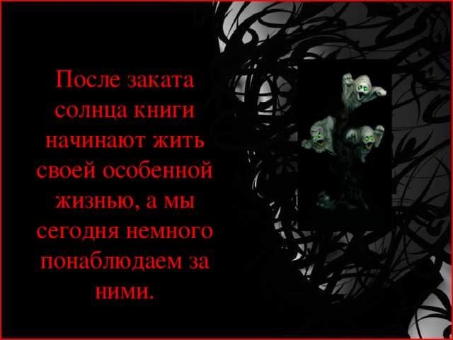 После заката солнца книги начинают жить своей особенной жизнью, а мы сегодня немного понаблюдаем за ними.