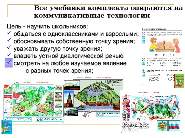 Все учебники комплекта опираются на коммуникативные технологии Цель - научить школьников: