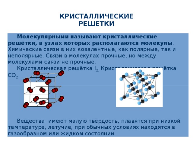 Схема молекулярной кристаллической решетки. Кристаллические решетки химия 11 класс.
