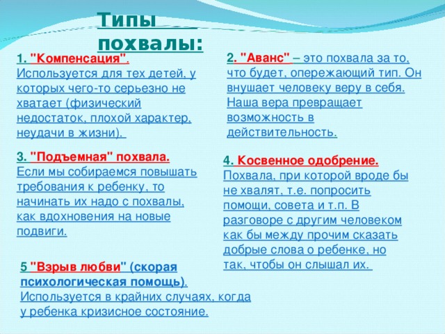 Типы похвалы: 2 . 