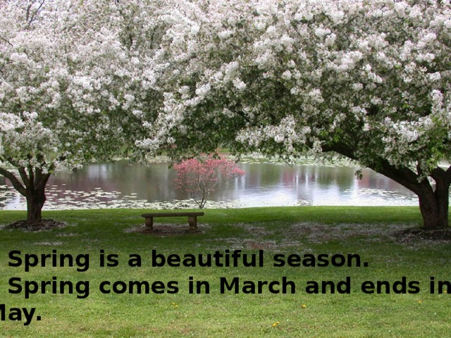 Spring is a beautiful season. Spring comes in March and ends in May.