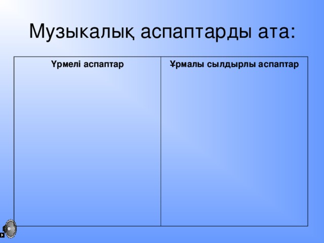 Музыкалық аспаптарды ата: Үрмелі аспаптар Ұрмалы сылдырлы аспаптар