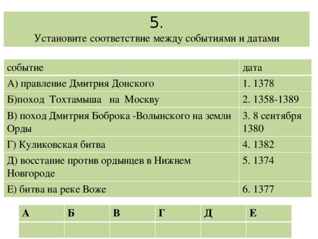 Характеристика похода. Установите соответствие между событиями и датами 1358. Установите соответствие между событиями и датами 1378 г.. Установите соответствие между событиями и датами битва на реке Сити.