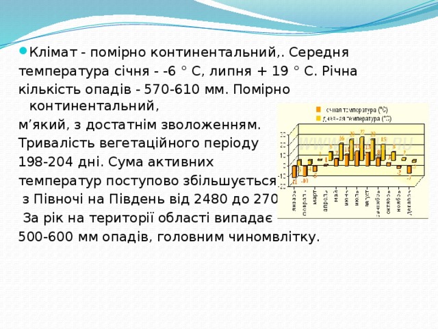 Клімат - помірно континентальний,. Середня