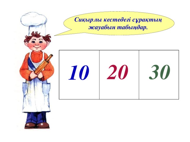 Сиқырлы кестедегі сұрақтың жауабын табыңдар. 20 30 10