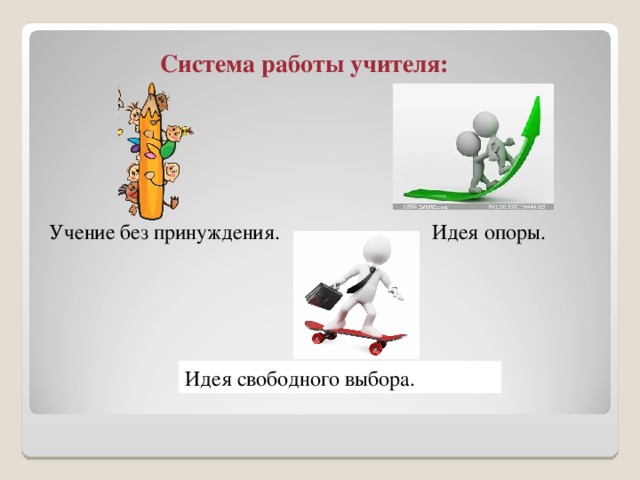 Система работы учителя: Учение без принуждения. Идея опоры. Идея свободного выбора.