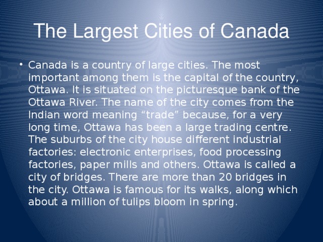 The Largest Cities of Canada