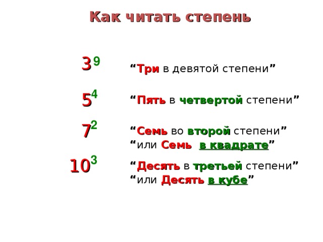 Iv степени. 9 В девятой степени в девятой степени. Как читать степени. Пять в четвертой степени. Чтение степени - и +.