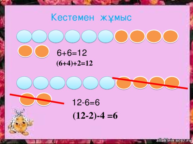 Кестемен жұмыс 6+6=12 (6+4)+2=12 12-6=6 (12-2)-4 =6