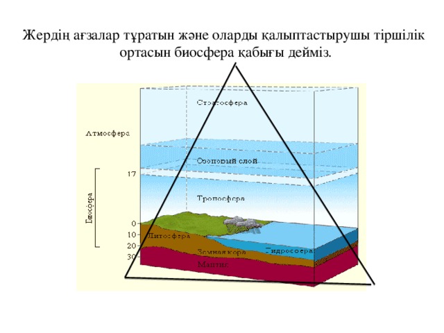 Жердің ағзалар тұратын және оларды қалыптастырушы тіршілік ортасын биосфера қабығы дейміз.