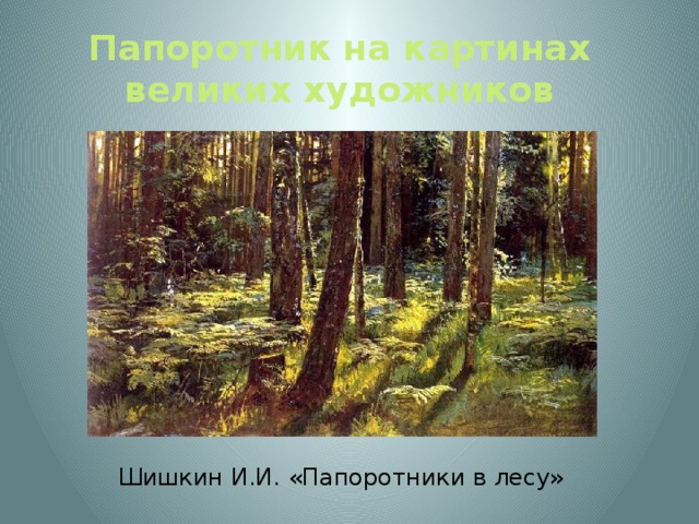 Папоротник на картинах великих художников Шишкин И.И. «Папоротники в лесу»