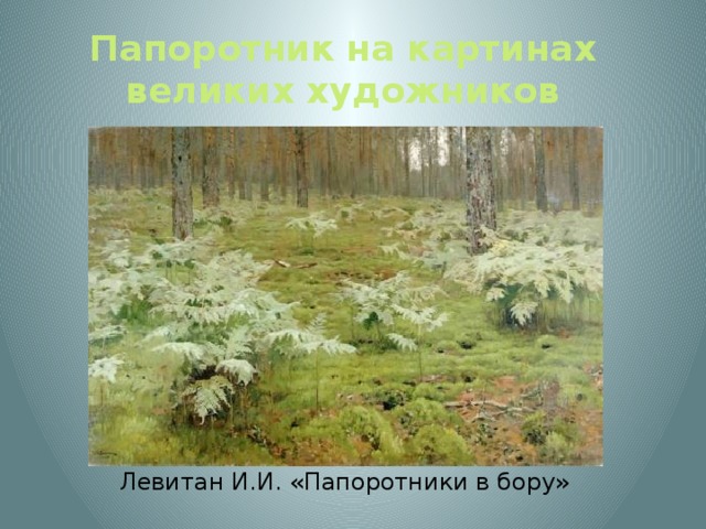 Папоротник на картинах великих художников Левитан И.И. «Папоротники в бору»