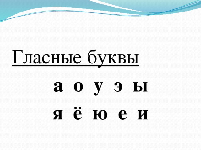 Гласные буквы а о у э ы я ё ю е и