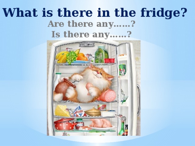 What is there in the fridge? Are there any……? Is there any……?