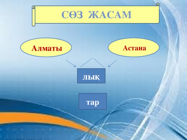 Сөз ЖАСАМ    Астана  Алматы  лық тар