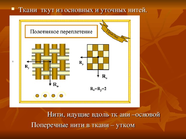 Ткани ткут из основных и уточных нитей.