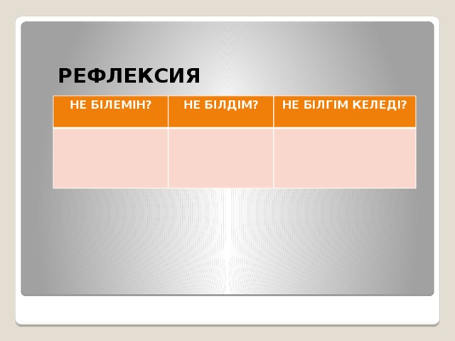 РЕФЛЕКСИЯ НЕ БІЛЕМІН? НЕ БІЛДІМ? НЕ БІЛГІМ КЕЛЕДІ?