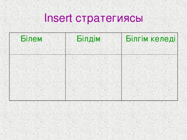 Insert стратегиясы  Білем  Білдім  Білгім келеді