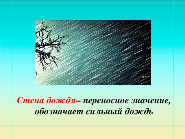 Стена дождя – переносное значение, обозначает сильный дождь