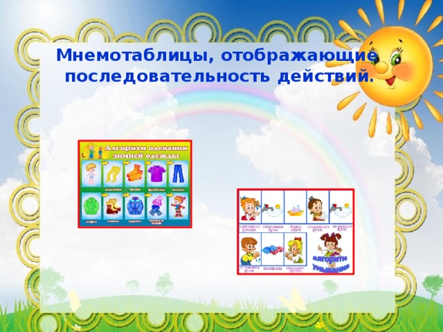 Мнемотаблицы, отображающие  последовательность действий .