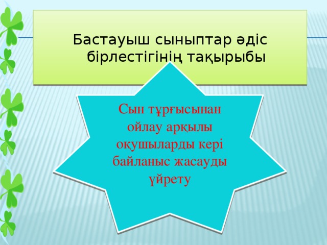 Бастауыш сыныптар әдіс бірлестігінің тақырыбы Сын тұрғысынан ойлау арқылы оқушыларды кері байланыс жасауды үйрету