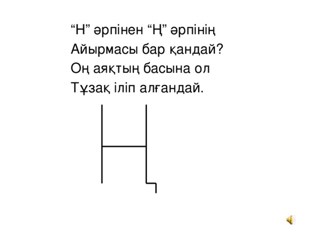 “ Н” әрпінен “Ң” әрпінің Айырмасы бар қандай? Оң аяқтың басына ол Тұзақ іліп алғандай.