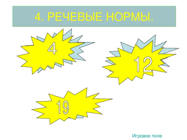 4. РЕЧЕВЫЕ НОРМЫ. 1 2 3 Игровое поле