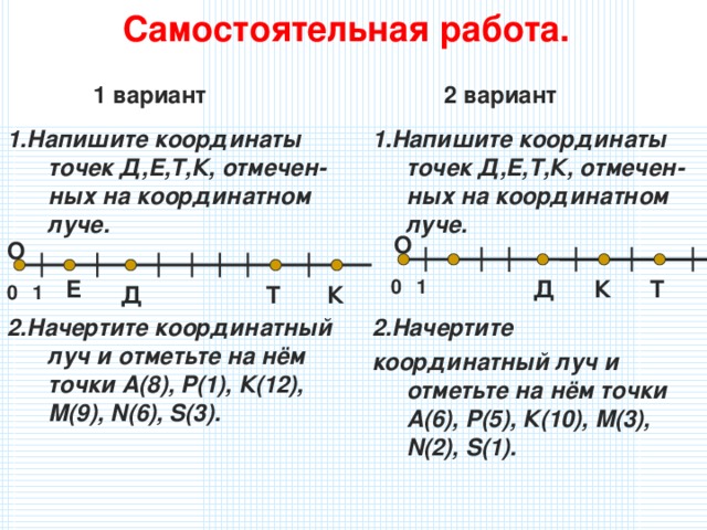 Самостоятельная работа луч и его обозначение 2 класс