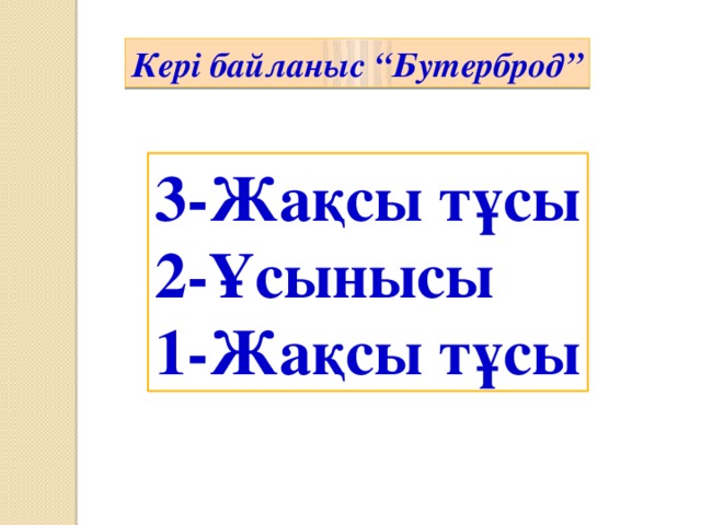 Кері байланыс “Бутерброд” 3-Жақсы тұсы 2-Ұсынысы 1-Жақсы тұсы