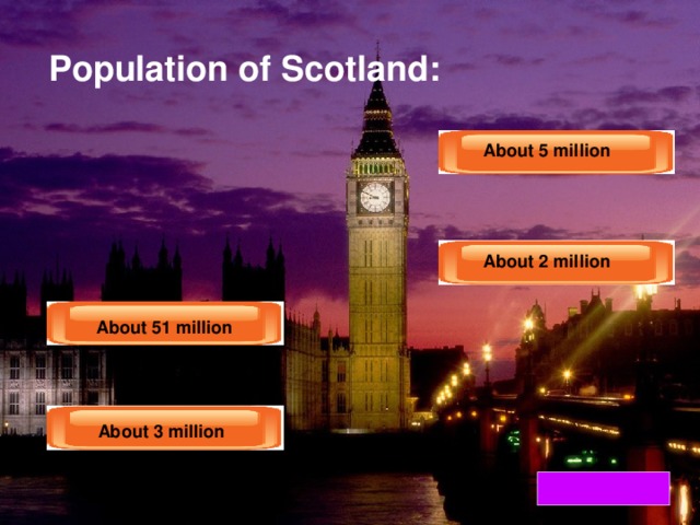 Population of Scotland: About 5 million About 5 million About 2 million About 2 million  About 51 million  About 51 million About 3 million About 3 million