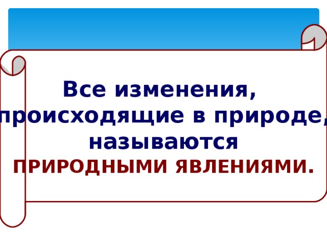 Все изменения, происходящие в природе,  называются  ПРИРОДНЫМИ ЯВЛЕНИЯМИ .