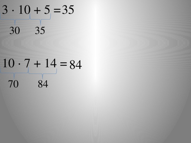 35 3 · 10 + 5 = 10 · 7 + 14 = 30  35 84 70 84