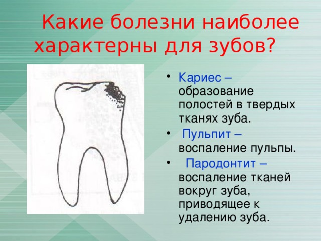 Какие болезни наиболее характерны для зубов?
