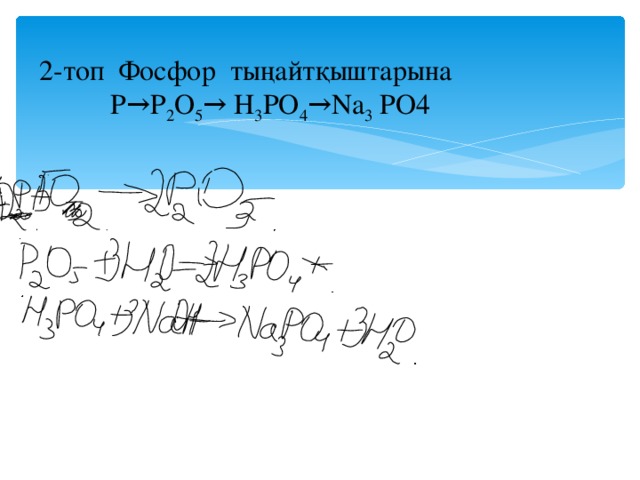 2-топ Фосфор тыңайтқыштарына  P →Р 2 O 5 → H 3 PO 4 → Na 3  PO4