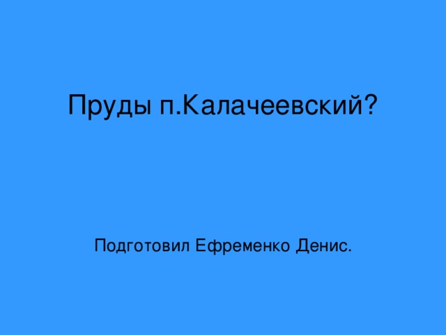 Пруды п.Калачеевский? Подготовил Ефременко Денис.