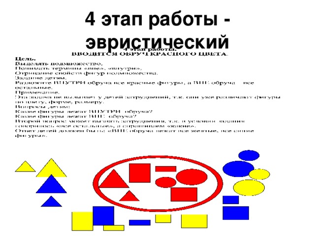 4 этап работы - эвристический ВВОДИТСЯ ОБРУЧ КРАСНОГО ЦВЕТА . Второй вопрос может вызвать затруднения, т.к. в условии задания говорилось «все остальные», а спрашиваем «какие».