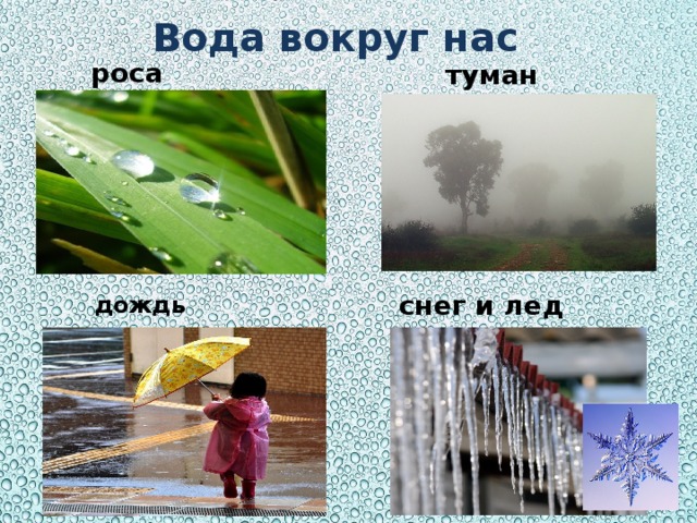 Вода вокруг нас роса туман снег и лед дождь