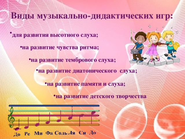 Виды музыкально-дидактических игр: