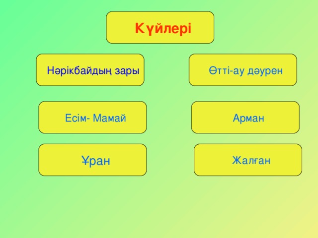 Күйлері  Нәрікбайдың зары  Өтті-ау дәурен  Есім- Мамай  Арман  Ұран  Жалған