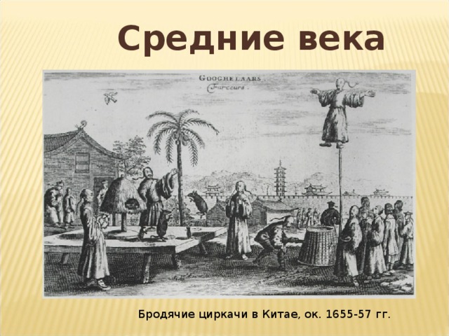 Средние века Бродячие циркачи в Китае, ок. 1655-57 гг.