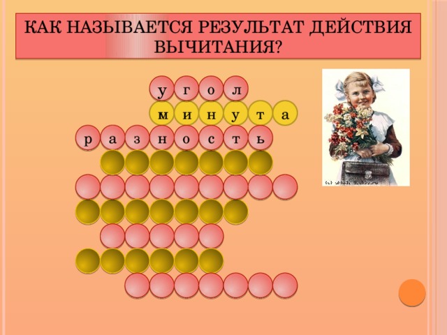 Как называется результат действия вычитания? о у л г н м и т у а а н с ь о т з р