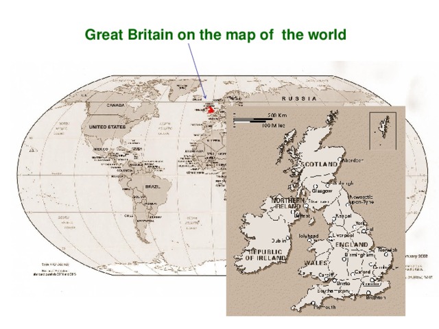 Great Britain on the map of the world