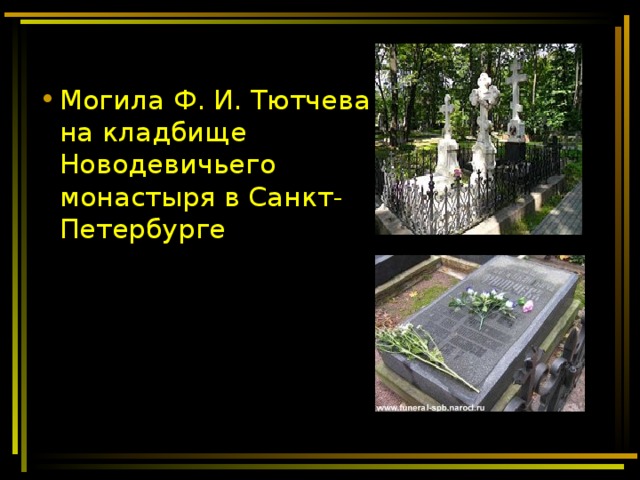 Могила Ф. И. Тютчева на кладбище Новодевичьего монастыря в Санкт-Петербурге