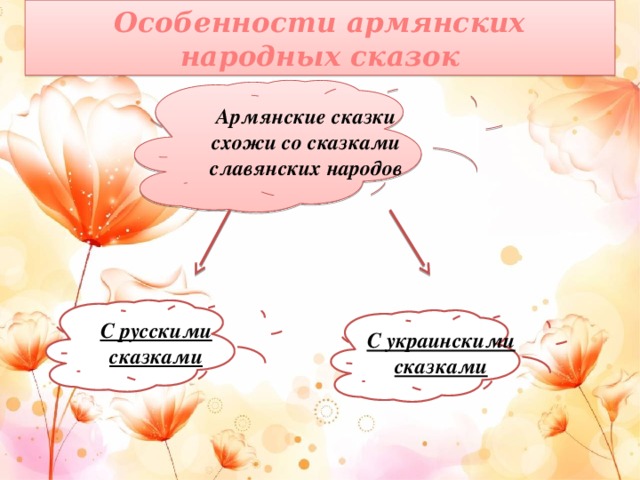 Особенности армянских народных сказок Армянские сказки схожи со сказками славянских народов С русскими сказками С украинскими сказками