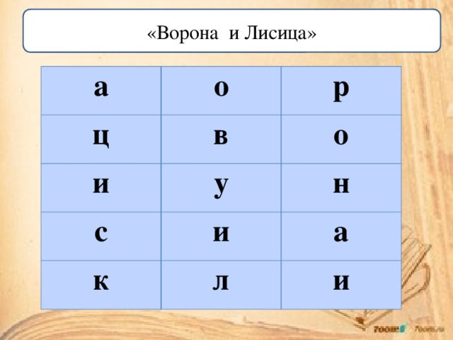 «Ворона и Лисица» а о ц р в и о у с н и к а л и