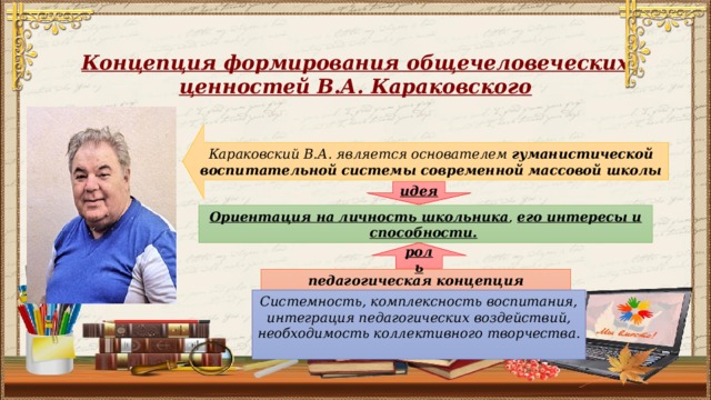 Воспитание формирование ценностей. Караковский концепция воспитания. Концепция формирования общечеловеческих ценностей в.а. Караковского. Караковский педагогика. Концепция ценностей Караковского.