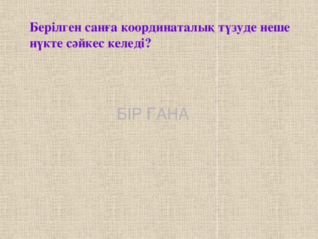 Берілген санға координаталық түзуде неше нүкте сәйкес келеді? БІР ҒАНА 